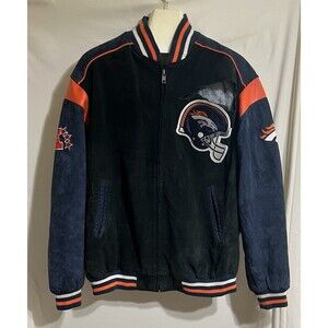 NFL  Denver Broncos Leather Jacket Size XXL Needs Repair Rare Patches thrashed